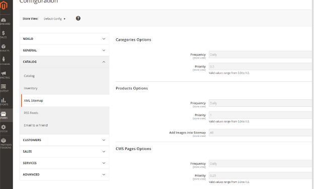 sitemap configuration