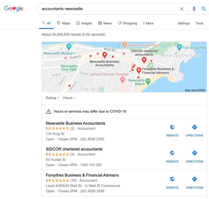 Google SERP with map pack