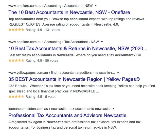 Google organic search result